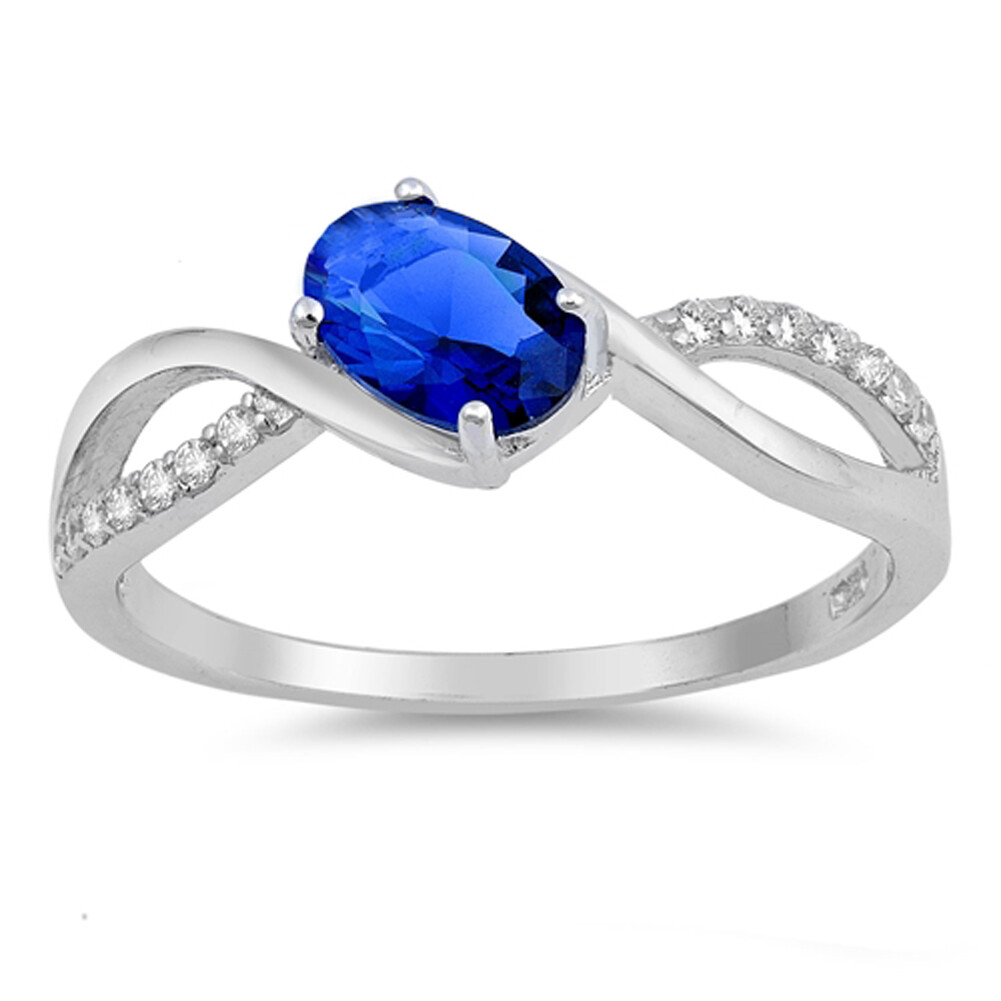 Oval Blue CZ Infinity Knot Ring New 925 Sterling Silver Band Sizes 5-10