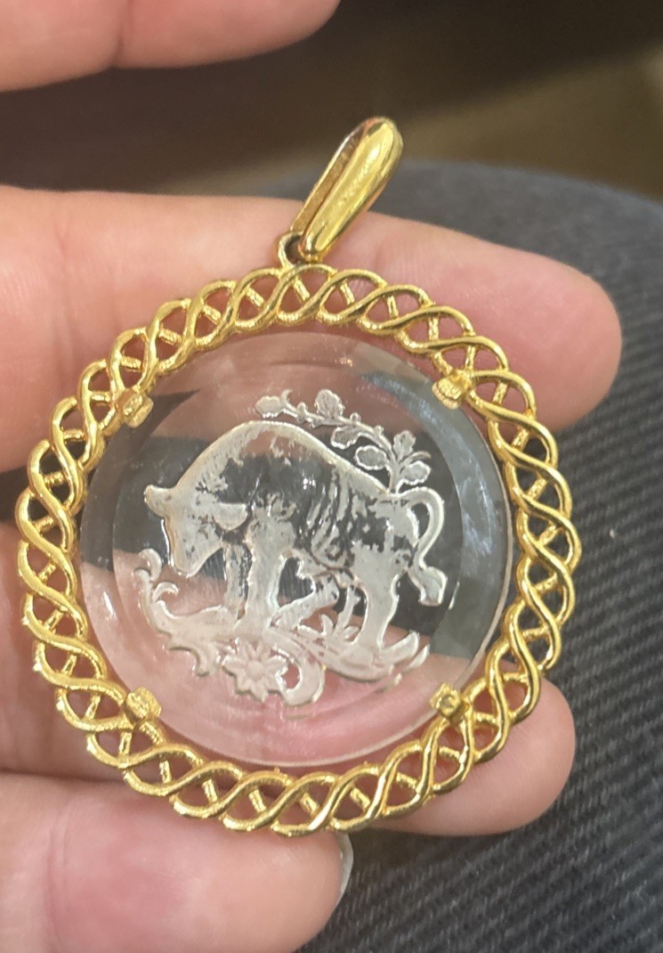 Vintage Trifari Zodiac Taurus clear Intaglio Gold Tone Pendant Only No Chain