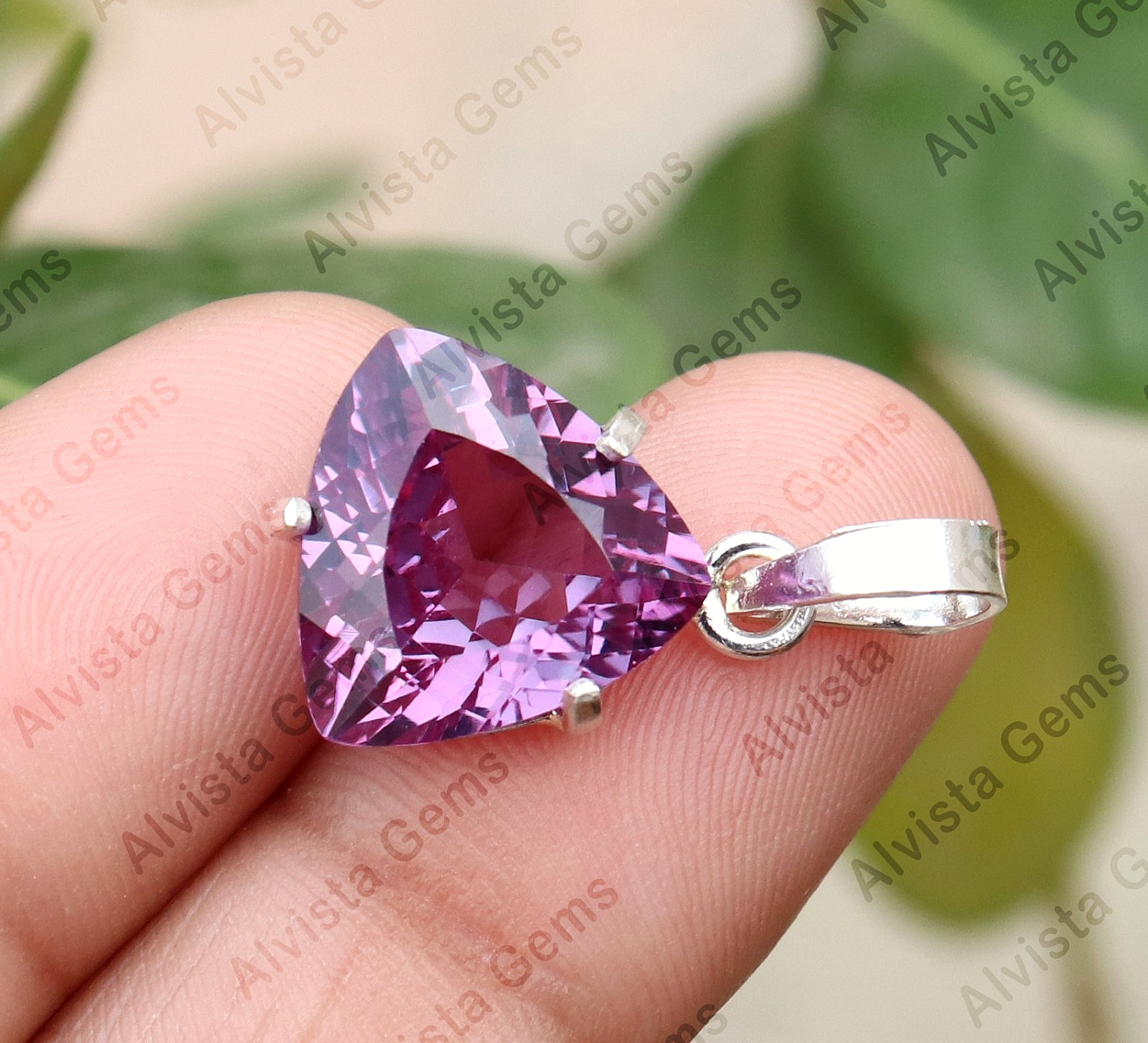Natural Color Change Alexandrite Certified Trillion Gemstone Pendant 925 Silver