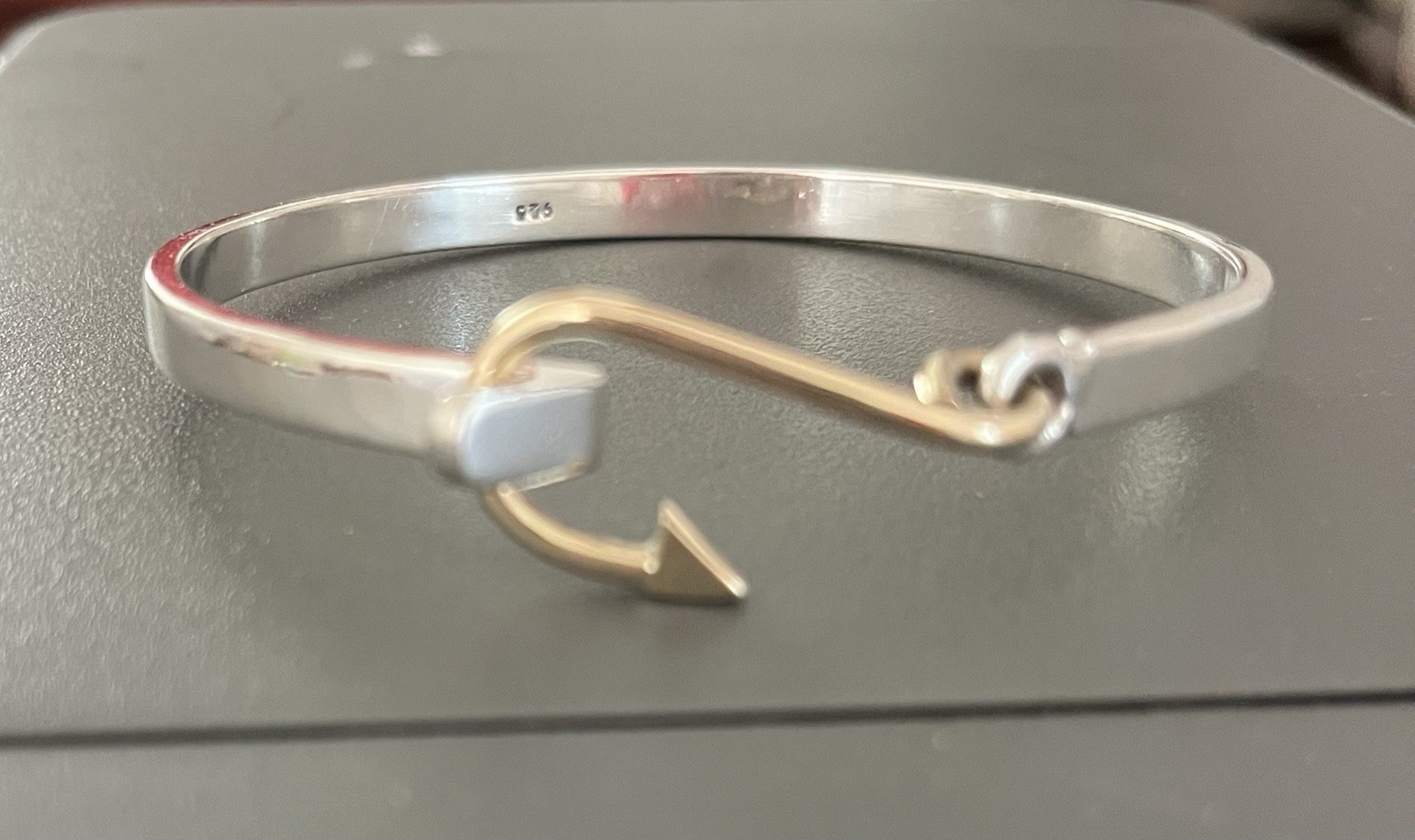 Cape Cod Bracelet, Chatham Hook 14K Gold & Sterling Silver Fish Hook Bangle 90’s