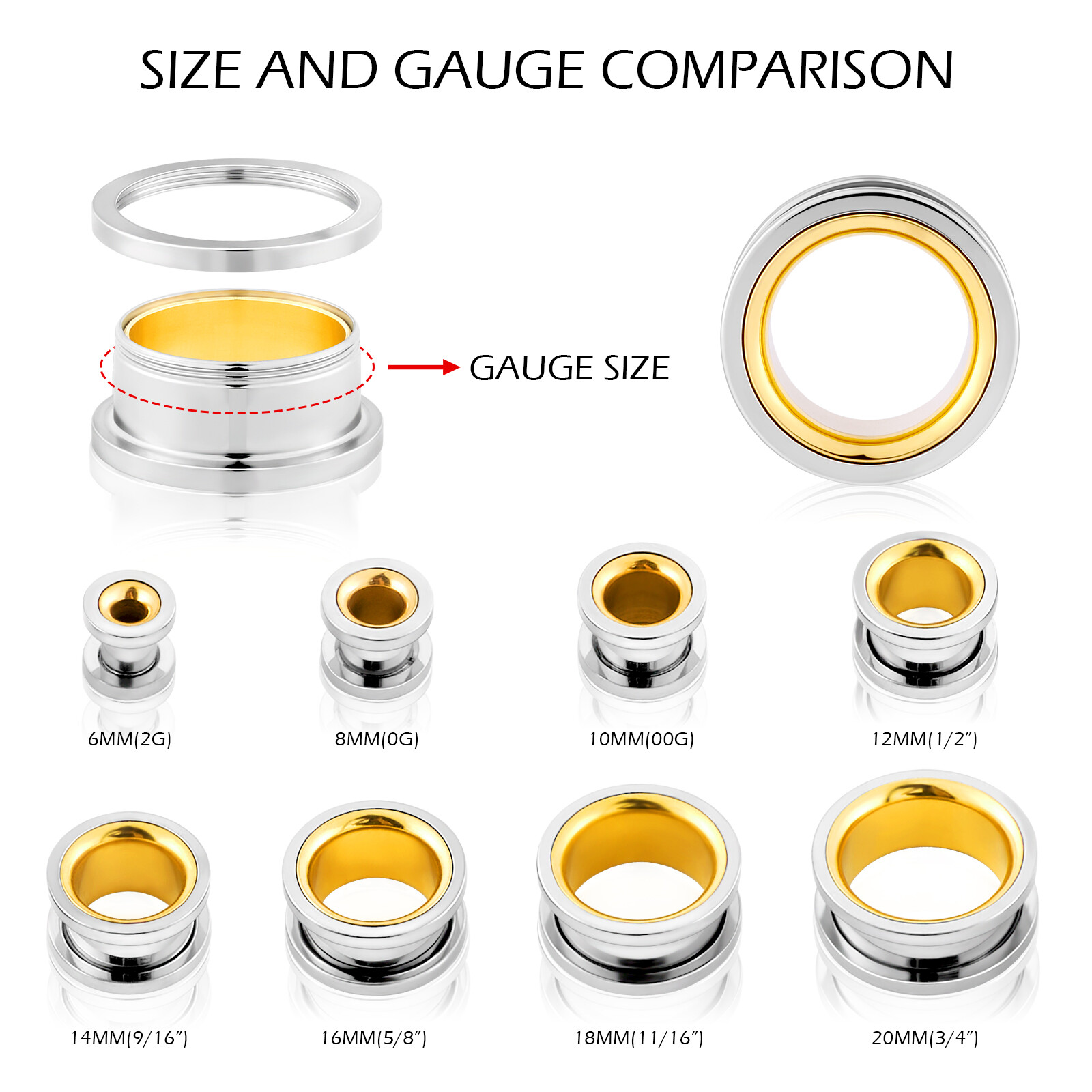 2PCS Surgical Steel Screw Flesh Tunnels Double-Colors Ear Plugs Gauges Piercing