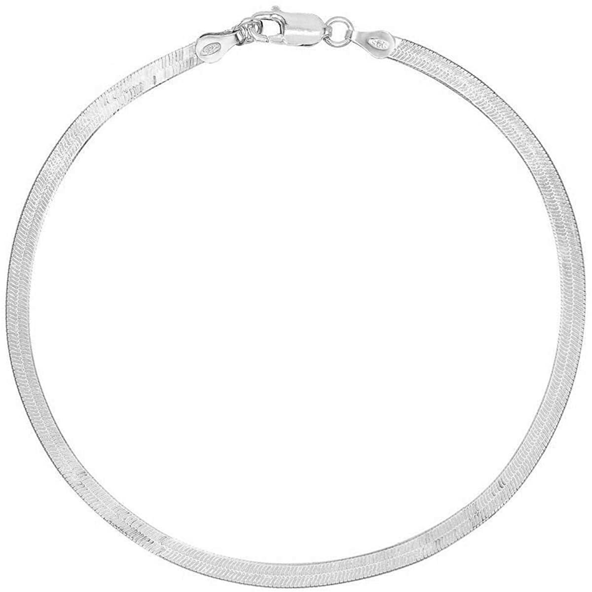 4.5MM Solid 925 Sterling Silver Italian Flexible Flat Herringbone Chain Necklace