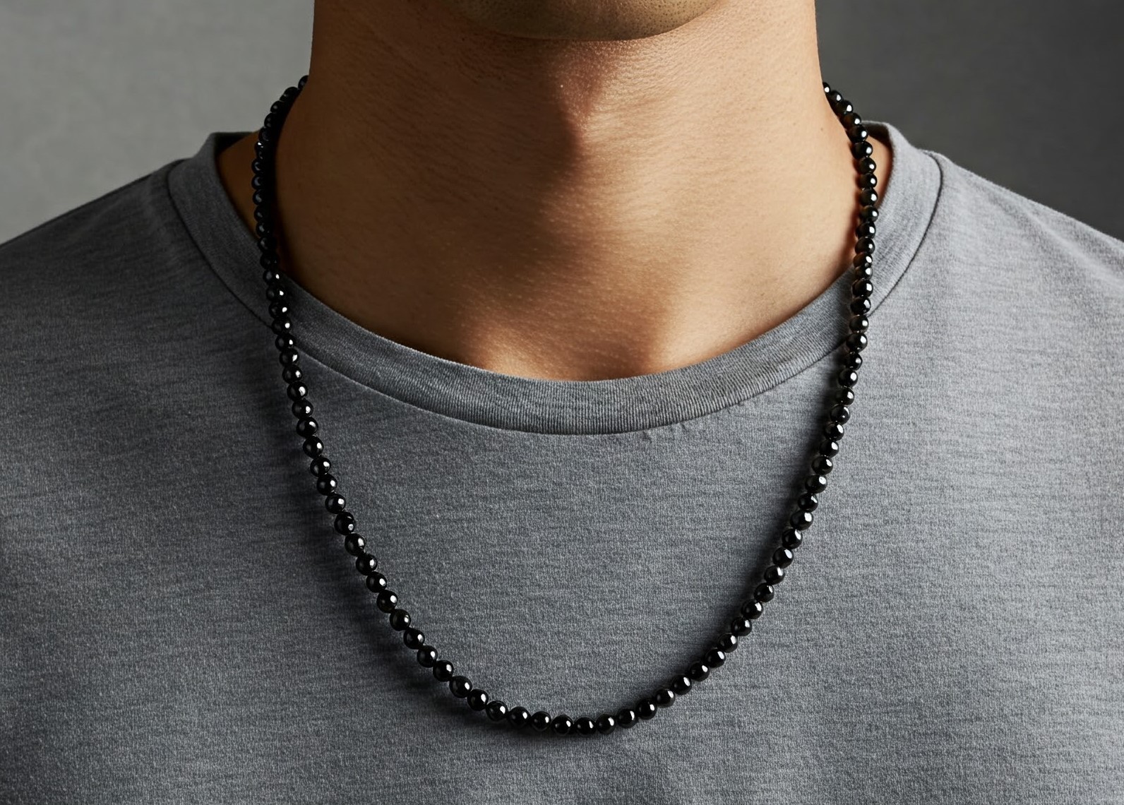 Black Pearl Necklace for Men, Handmade Faux Pearl Fashion Jewelry, Gift for Him