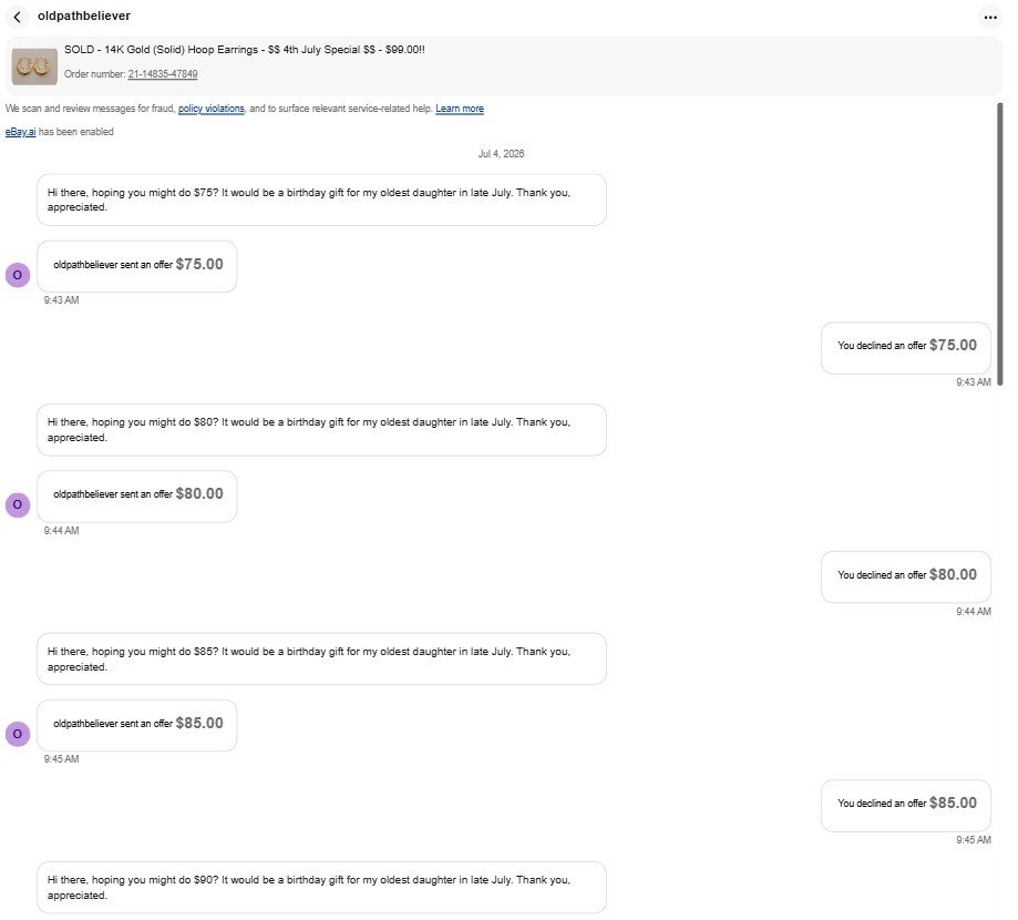 A personal write up about an eBay Purchase SCAMMER (User Name – oldpathbeliever)