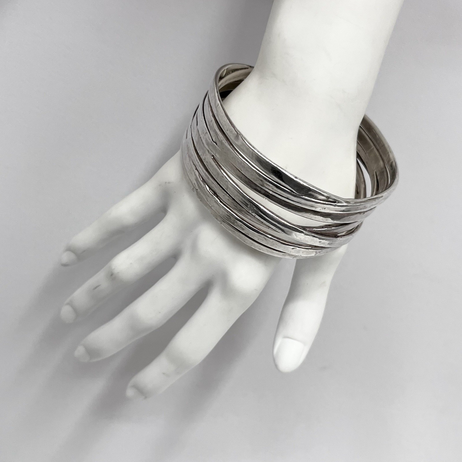 Vintage Sterling Electroform Israel WIDE Bangle Bracelet Modernist 34 Grams Sz L