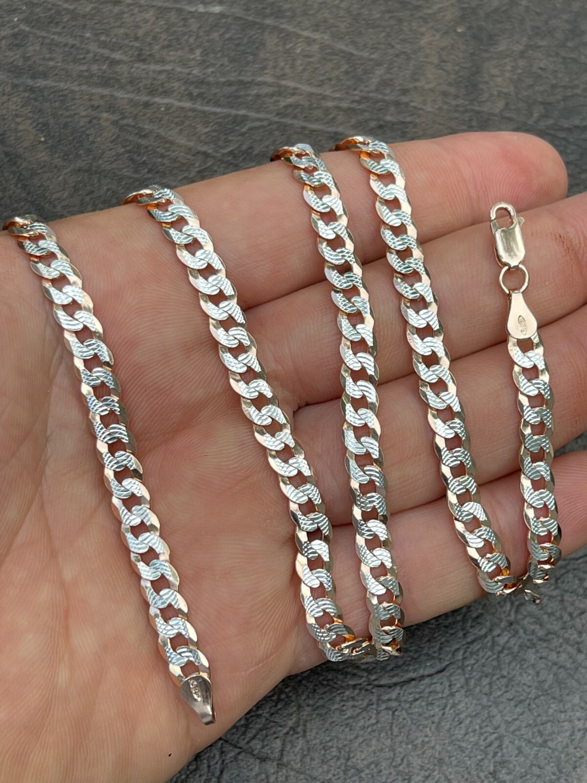 Miami Cuban Link Chain 14k Rose Gold Plated Solid 925 Silver Cut 5-8mm Necklace