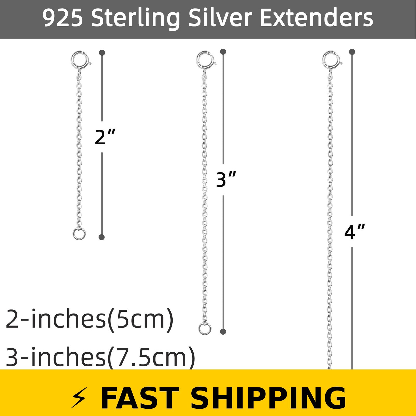 VANBARIS 925 Sterling Silver Necklace Extender – 3 Piece Set