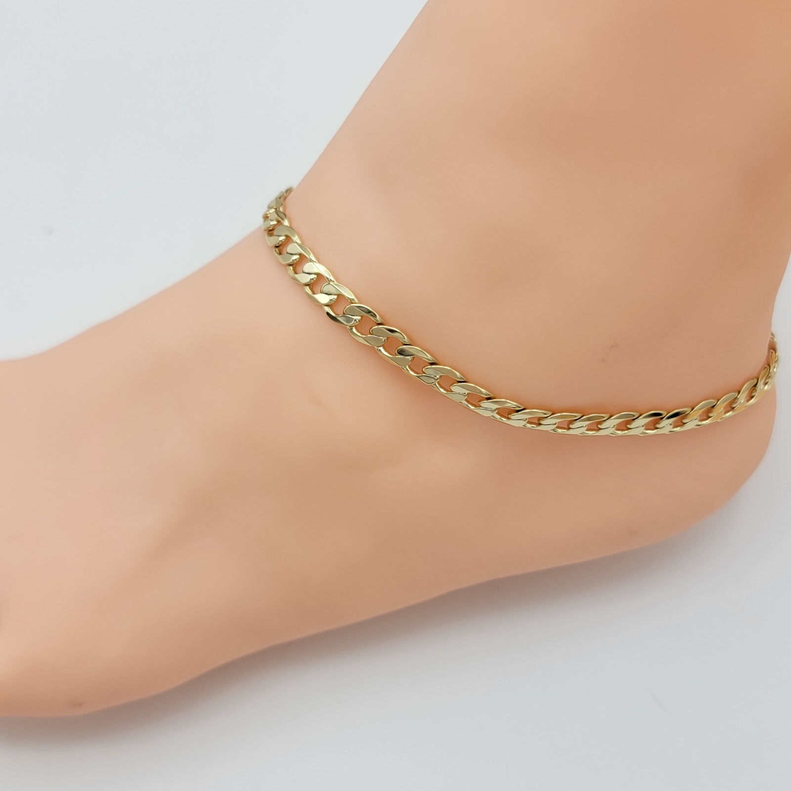 14K Gold Plated Curb Cuban Chain ANKLET 6mm W – 10.5 in L Tobillera Oro Laminado