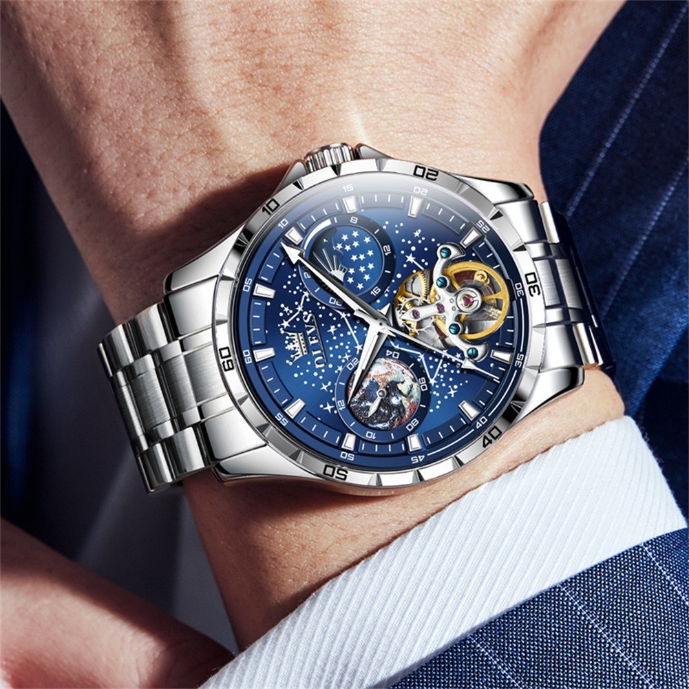 OLEVS 6689 Fashion Multi-functiom Starry Sky Gents Business Mechanical Watch