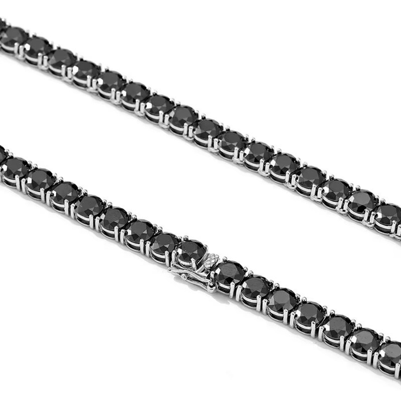 5mm D VVS1 Black Moissanite Tennis Chain Necklace Hip Hop 18K White Gold Plated