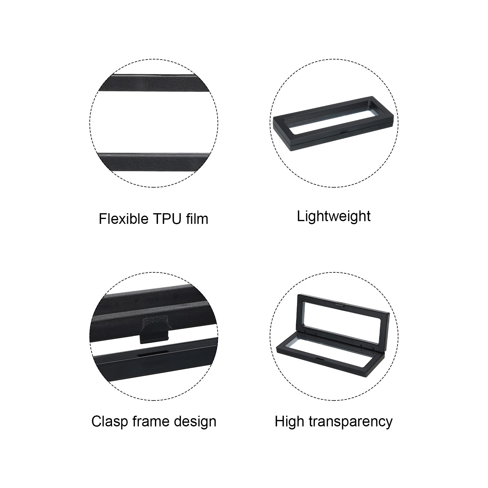 Floating Thin Film Display Case 7.09×2.75×0.79 Inch Black Pack of 3