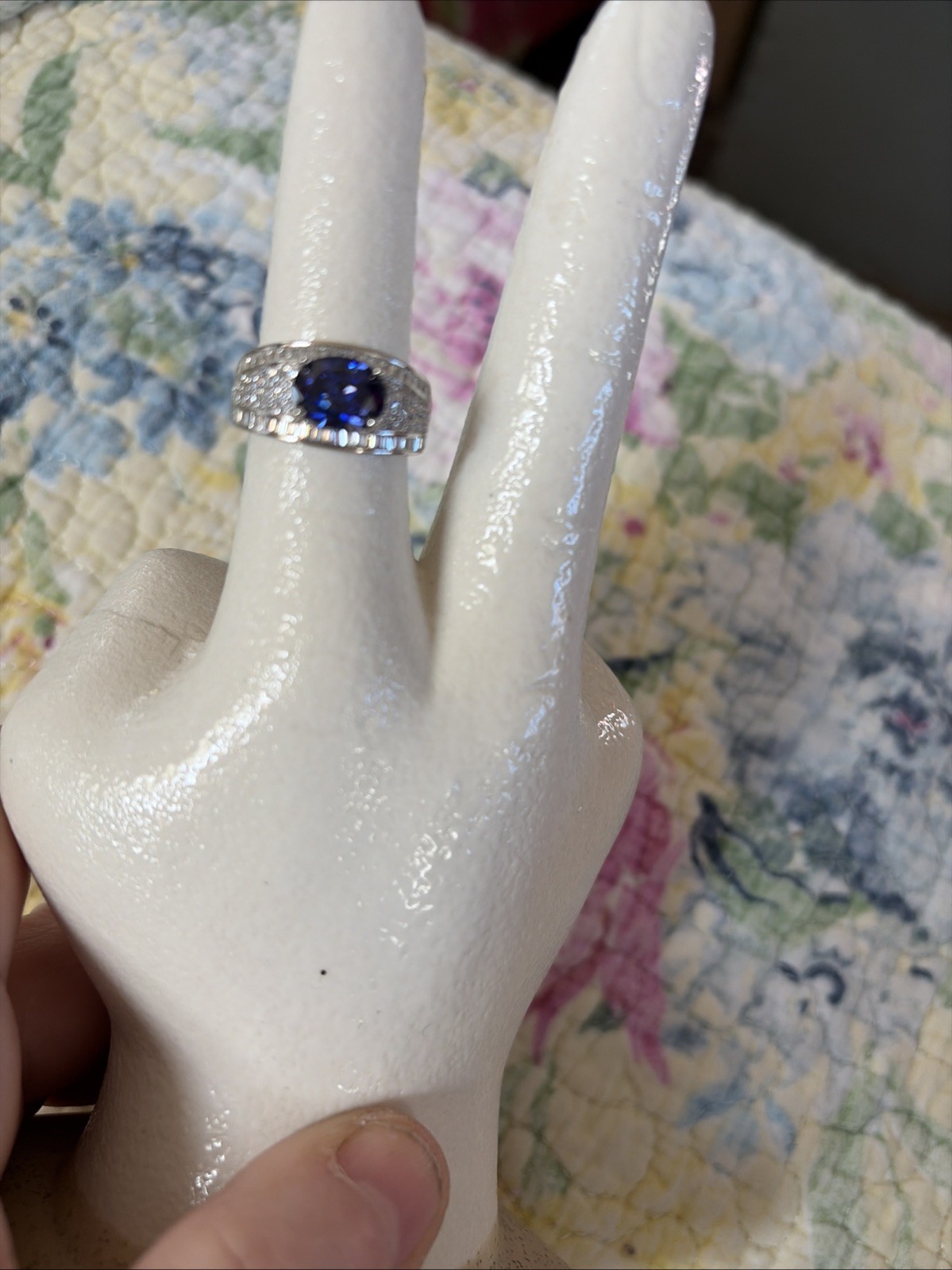 W 925 Signed Ring Blue Sapphire An Zirconia Sz 8