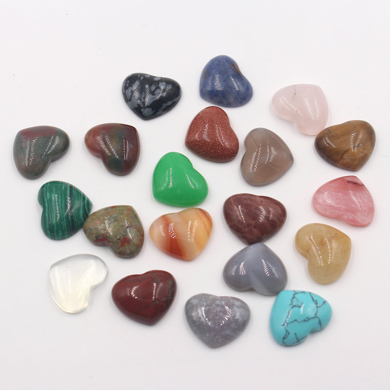 20pcs Assorted Natural stone heart Cab CABOCHON Stone Beads 18X15mm No Holes