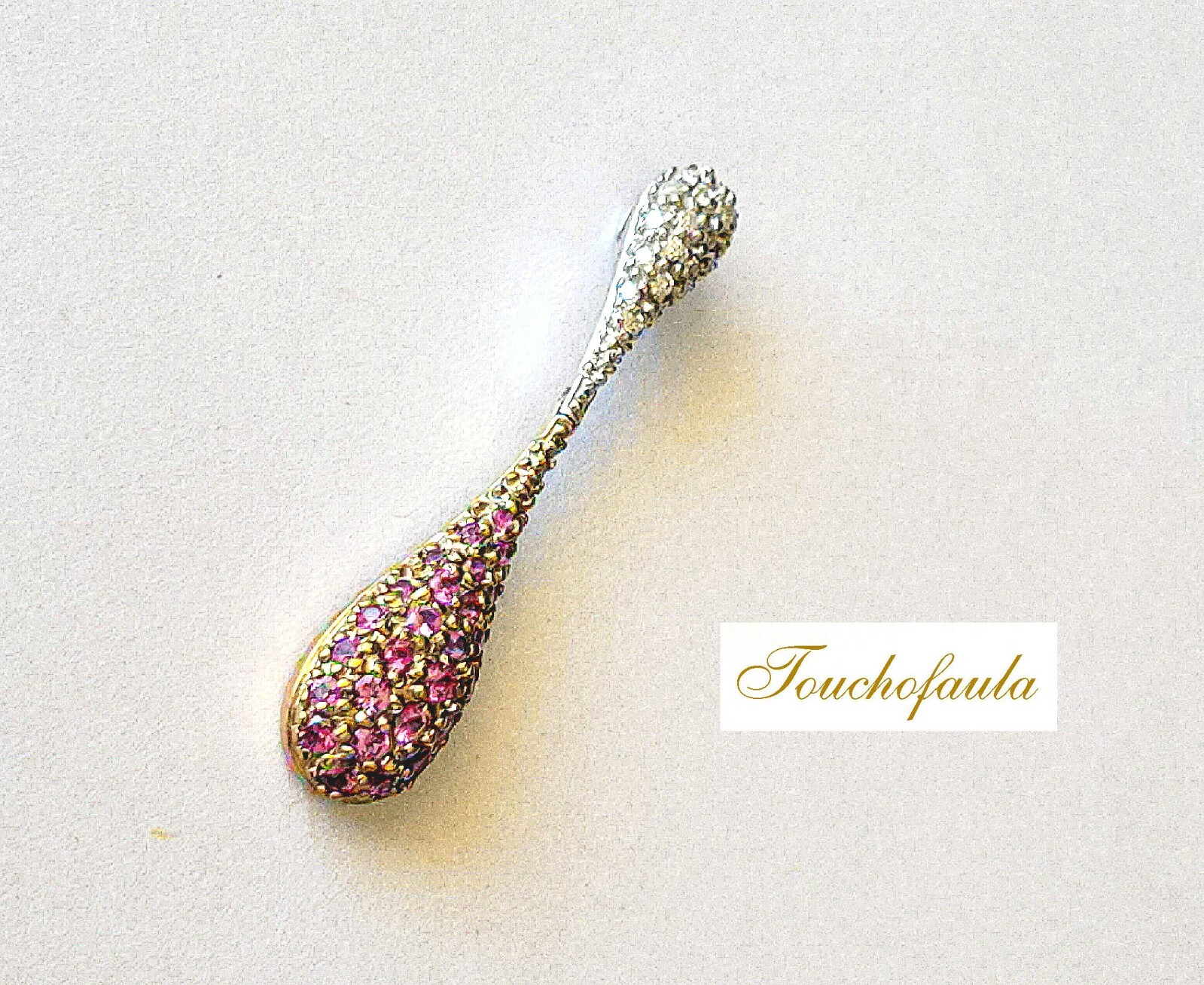 18K TWO TONE GOLD BEAUTIFUL DIAMOND AND PINK SAPPHIRES PENDANT 3.2 GRAMS