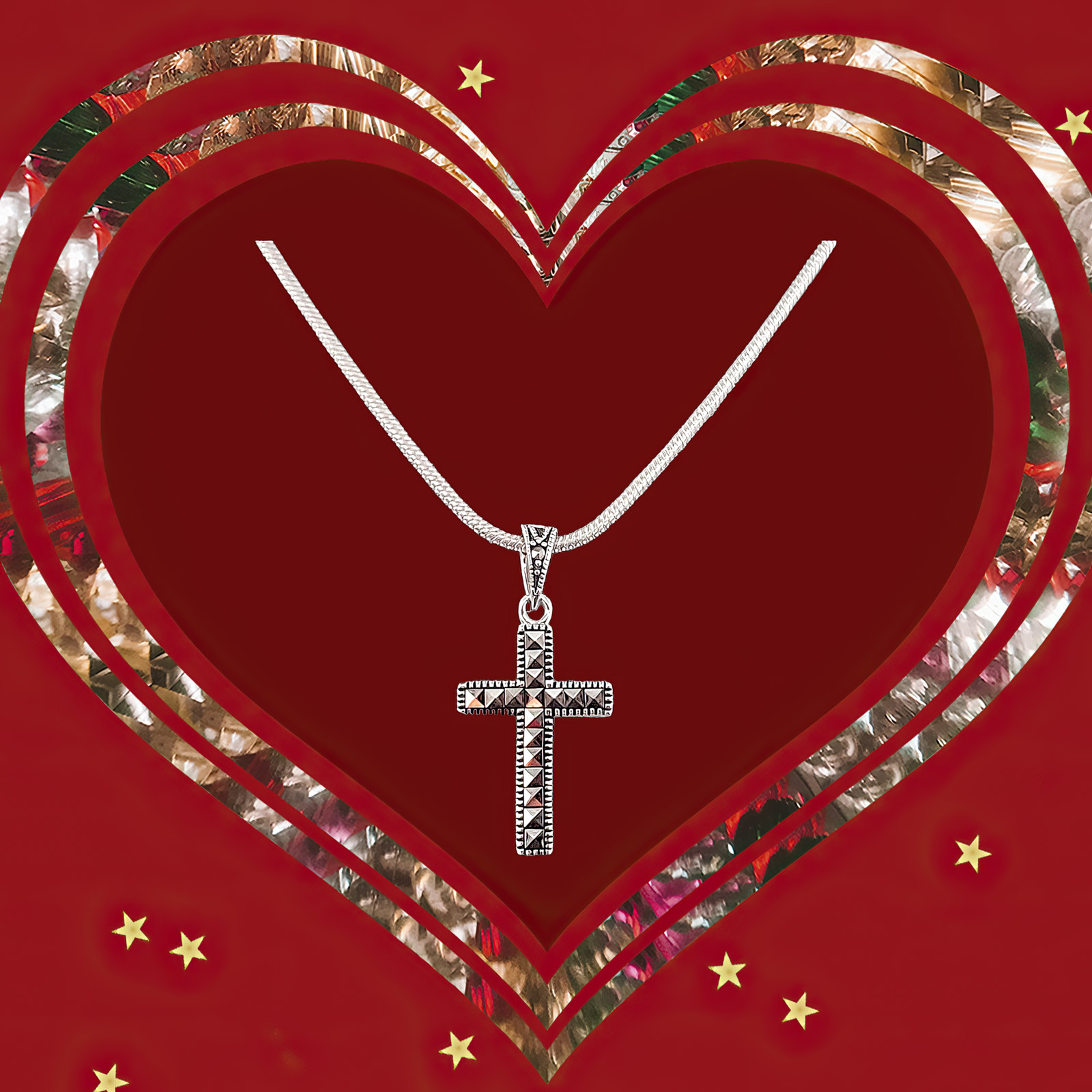 Marcasite Cross Sterling Silver Necklace
