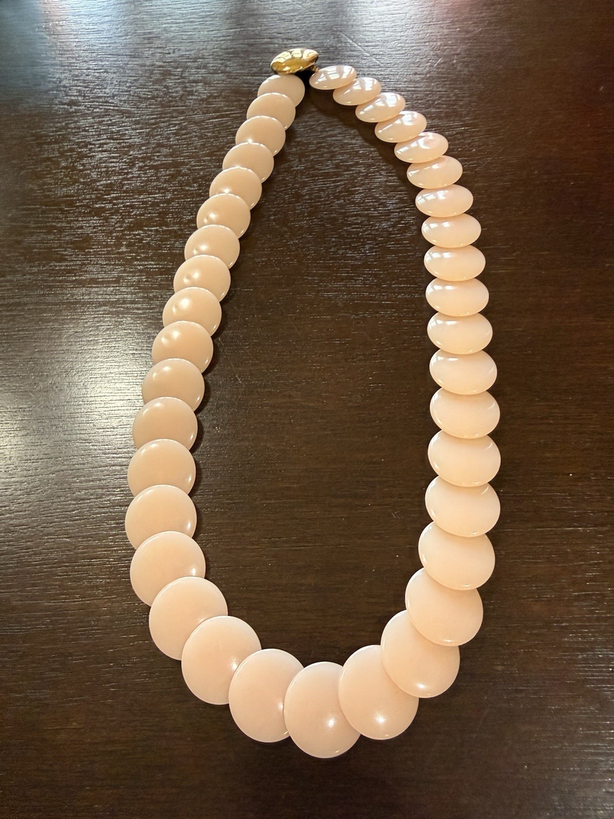 Vtg Signed Trifari Blush Pink Semi-transparent Lucite Round Disc 13” Necklace