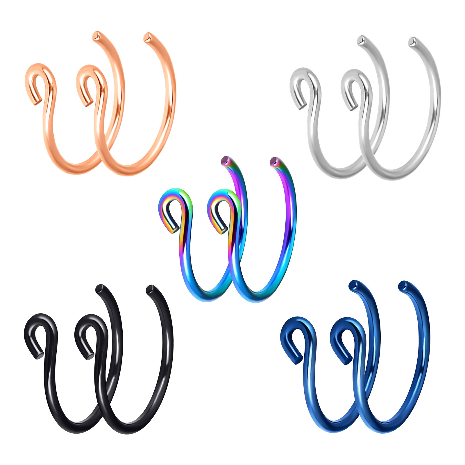 2Pcs Surgical Steel Hinged Nose Ring Hoop 20G Nostril Cartilage Earring Piercing