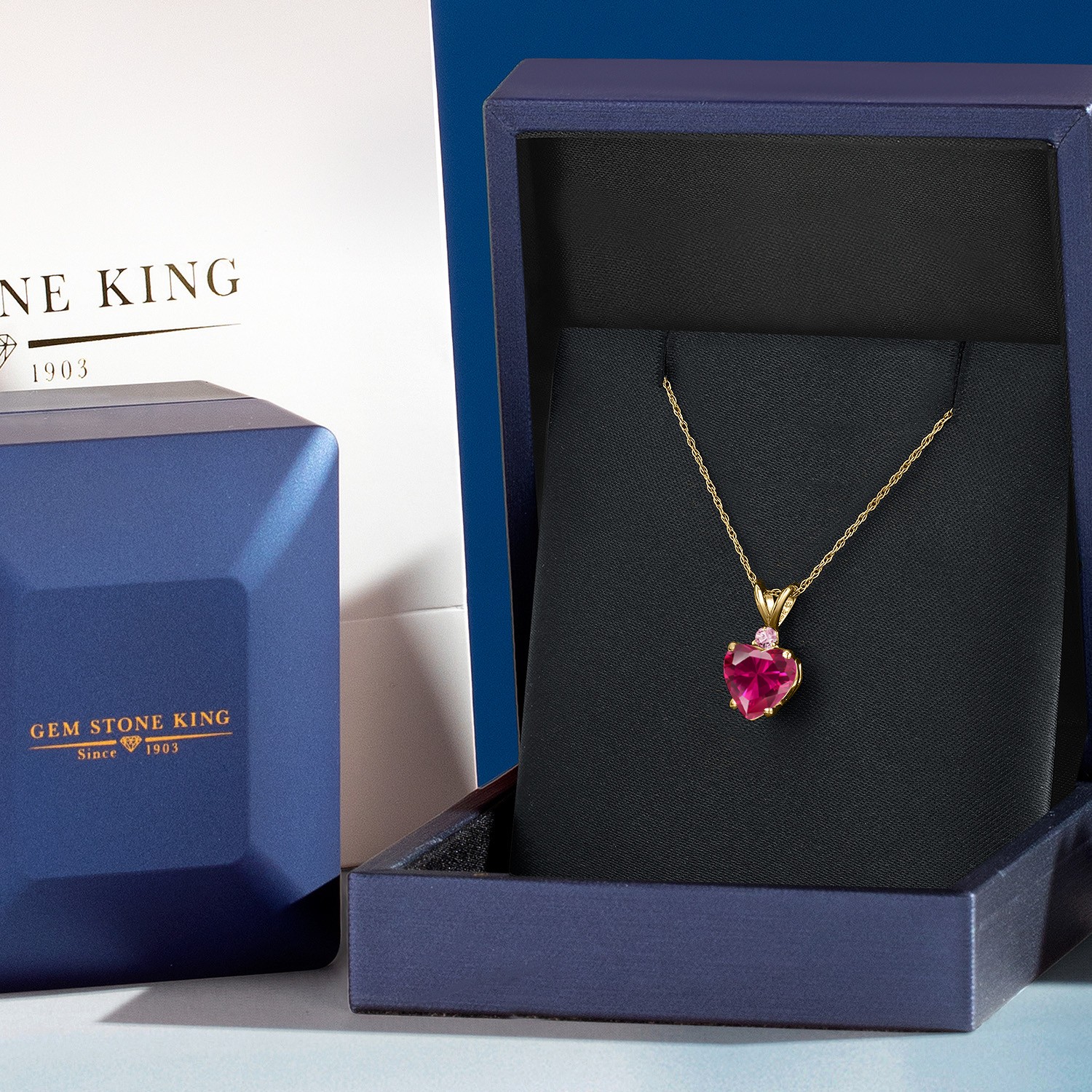 14K Yellow Gold Created Ruby and Pink Lab Grown Diamond Pendant Necklace for