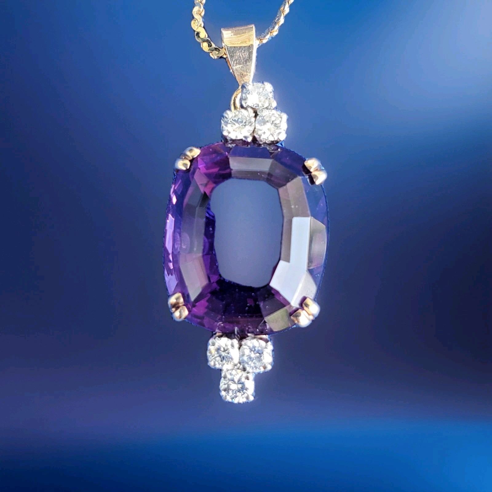 Original EARTH MINED AMETHYST DIAMOND Deco Style Necklaces SOLID 14K GOLD 20″ in