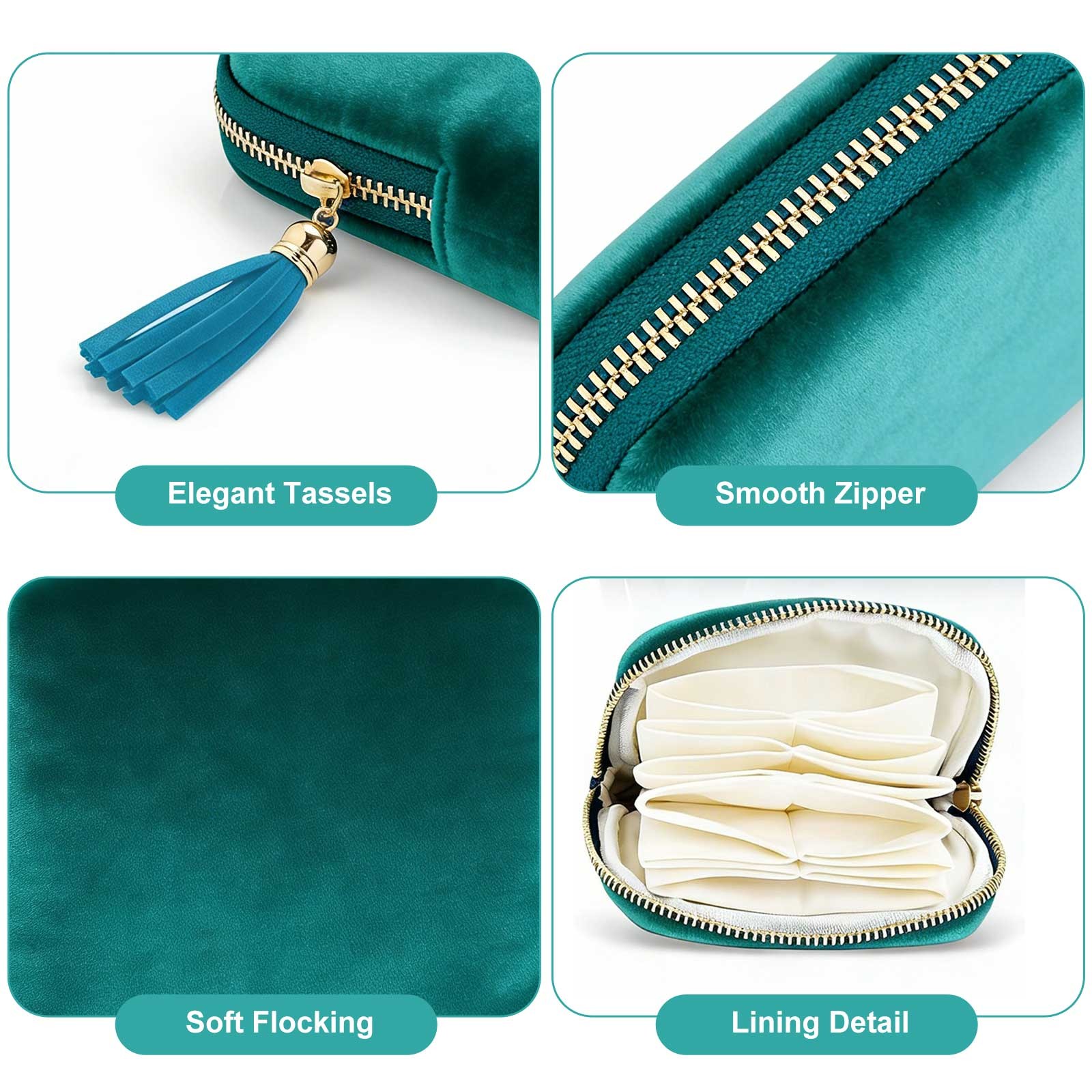 2PCS Travel Jewelry Pouch Zipper Organizer Storage Bag for Rings Necklaces Gift