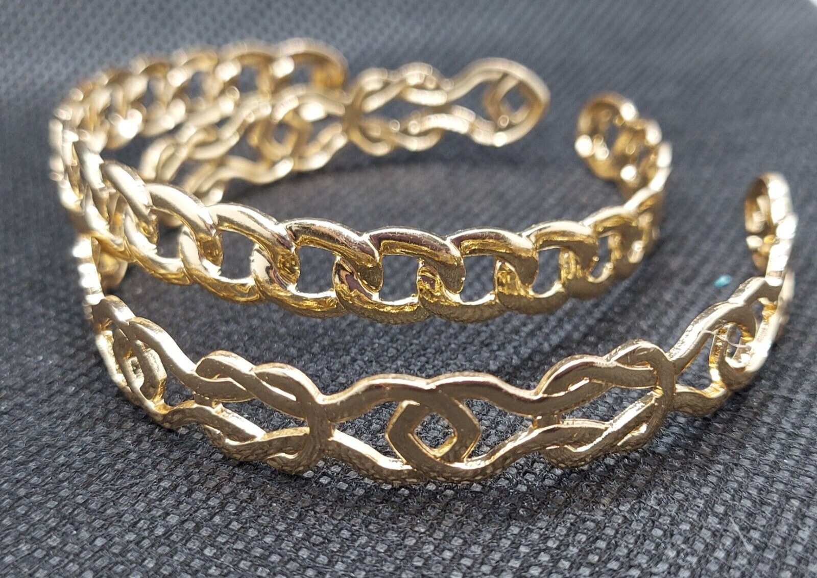 Pair of Lightweight Gold Tone Cuff Bracelets Adjustable