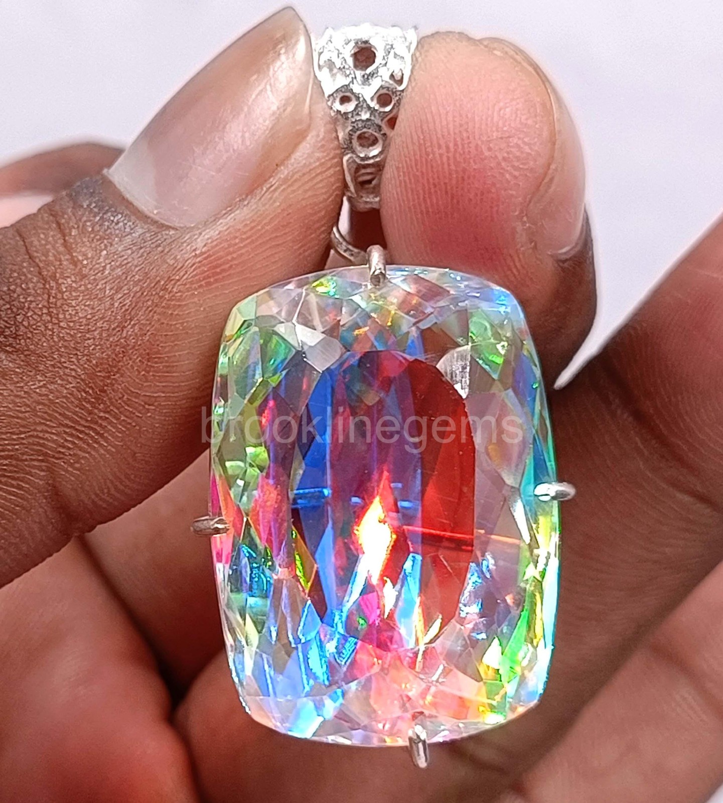 EGL 74.65 Ct Natural Mystic Topaz 925 Sterling Silver Pendant Loose Gems 5OSS