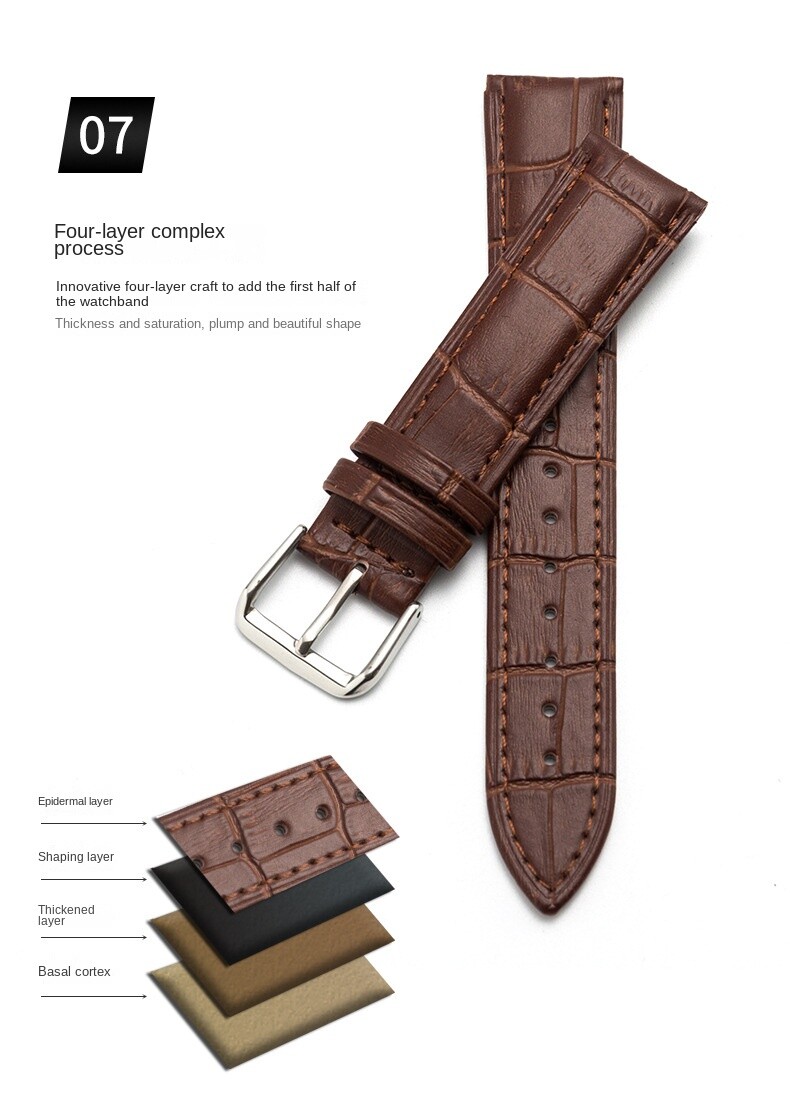Leather watch with calfskin watch with pin buckle in various colors 10-24mm