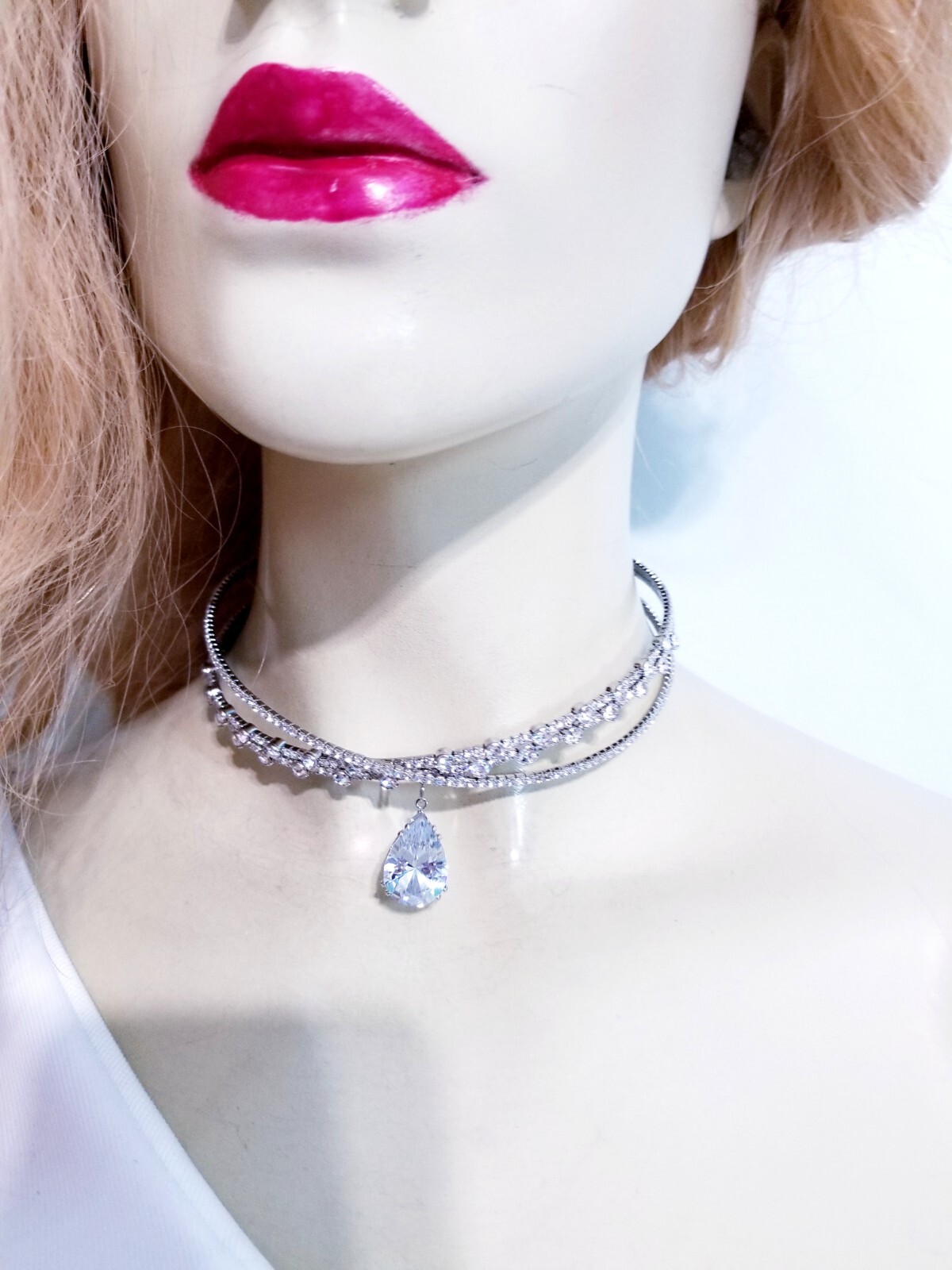 Clear Wedding Choker Rhinestone Crystal Statement Flex Necklace Pageant Bridal