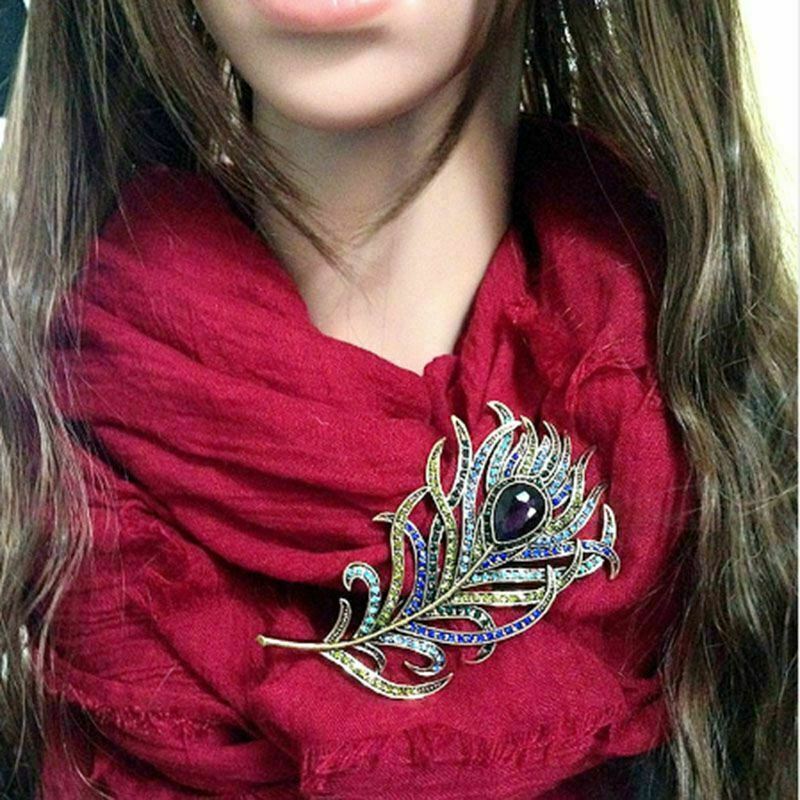 Brooch Women Antique Vintage Crystal Pin Jewelry Accesso Feather Rhinestone
