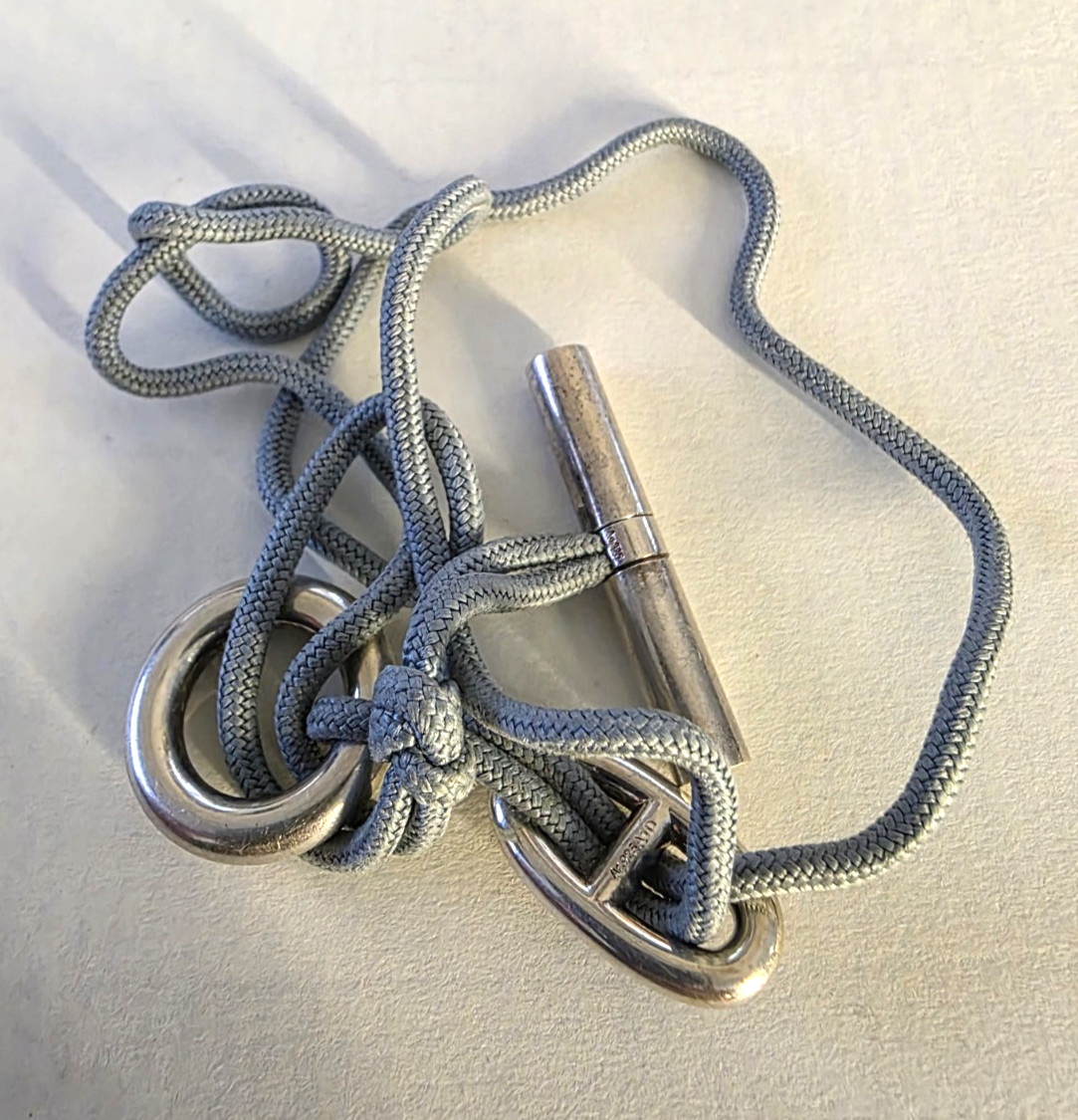 Hermes Paris Skipper Choker Bracelet Grey Cord Sterling Silver 925 36 cm.