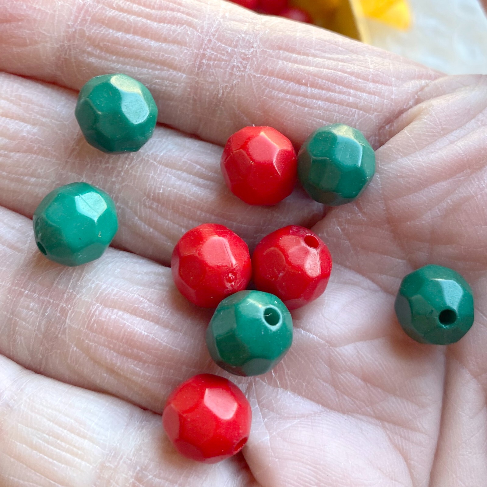 Beads for Jewelry Making Red Green 12mm Acrylic Bead Round Faceted Opaque 50pcs