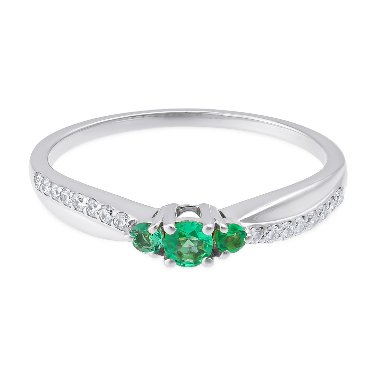 0.38 Tcw Zambian Emerald Three Stone Diamond Pave Ring 9K Yellow Gold Jewelry
