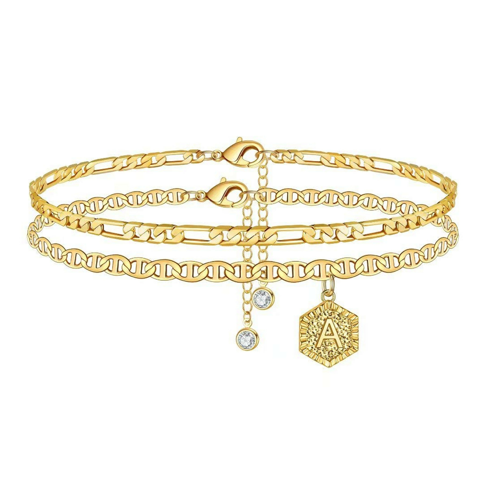 Womens A-Z Initial Letter Alphabet Double-layer Adjustable Bracelet Anklet Chain