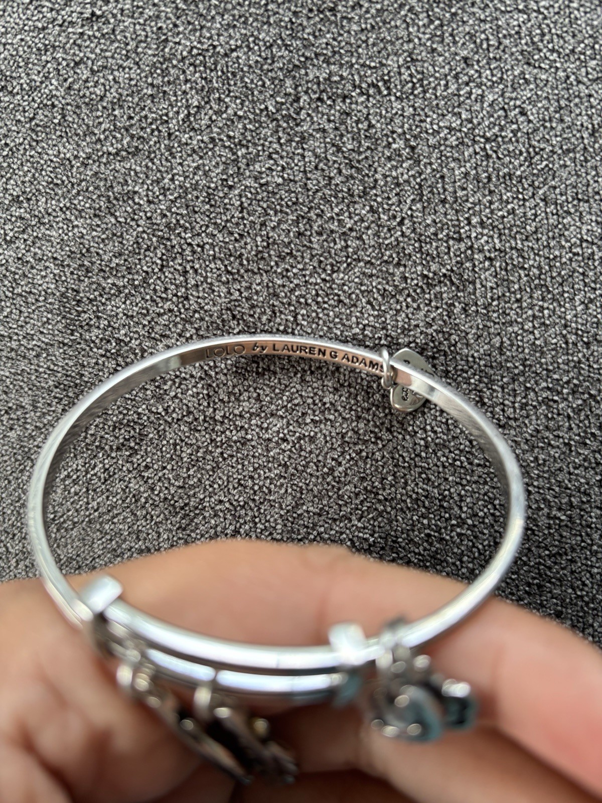 LOLO by Lauren G Adams Silver Tone Wire Bangle Charm Bracelet Feather Dangles