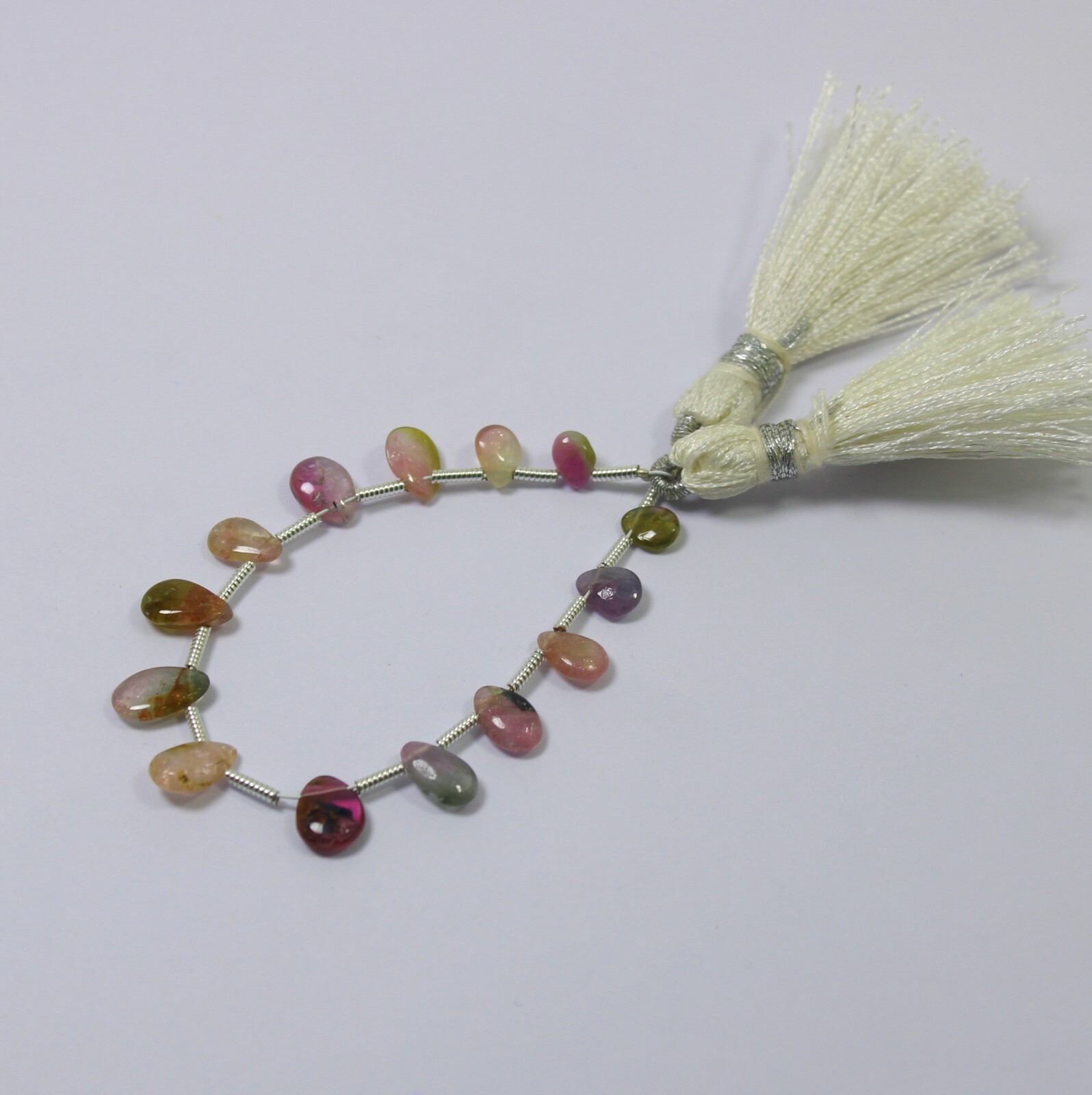 3.5×5-5×7.5 MM Natural Smooth Multi Color Tourmaline Pear Shape 4 Inch Beads