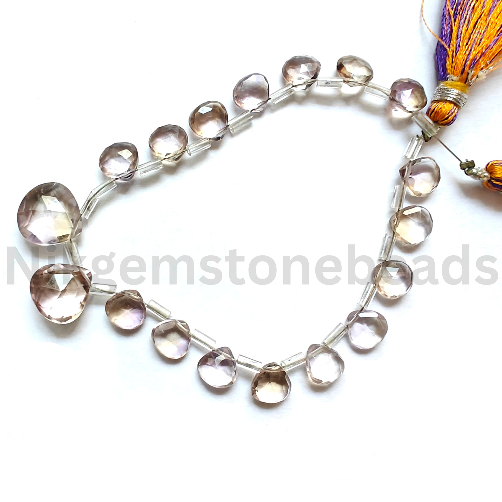 Natural Multi Ametrine Gemstone, Briolette Faceted Heart Ct Beads, 7.50-13.00 MM