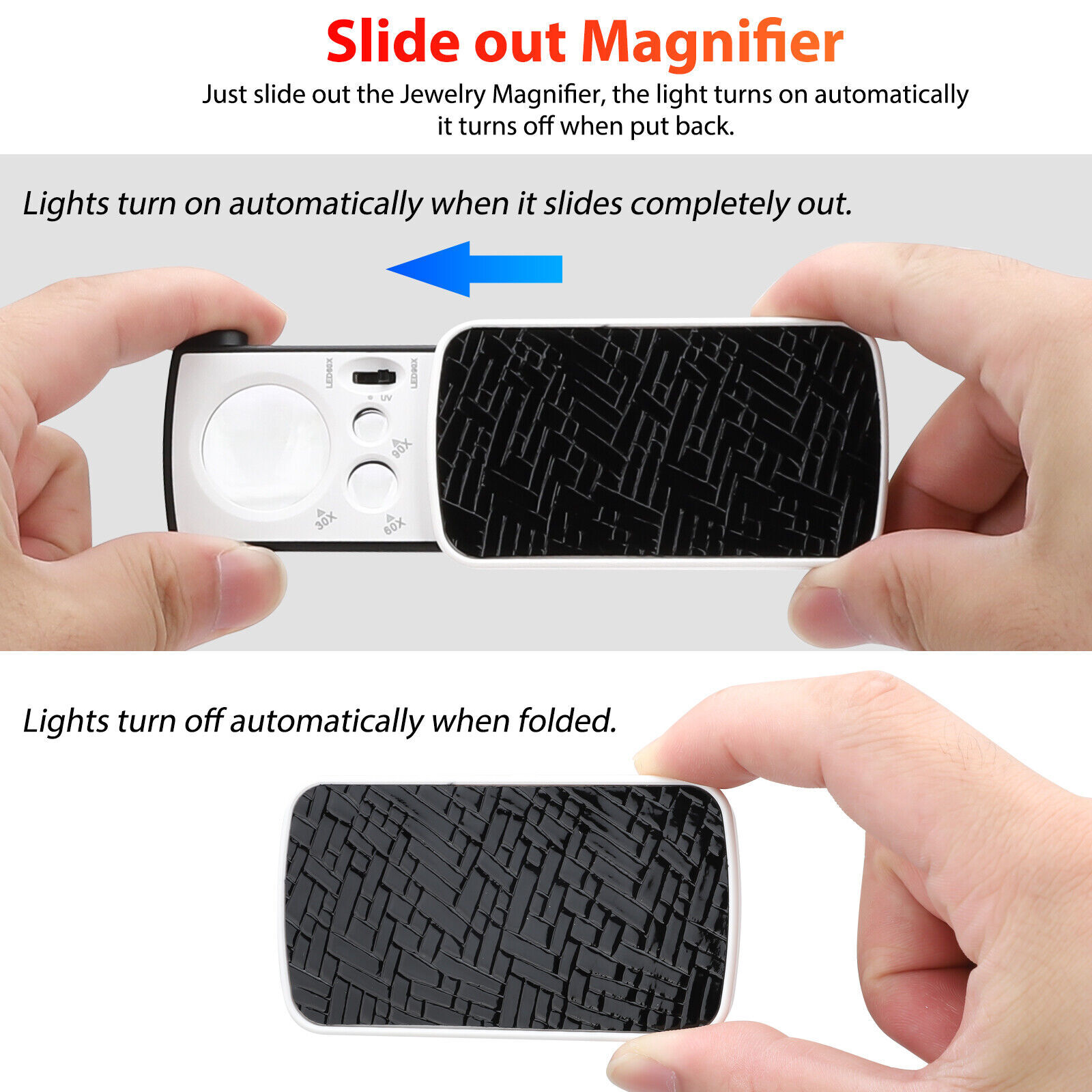 30X 60X 90X Magnifying Jewelry Eye Glass Pocket Magnifier LED Light Jeweler Loop