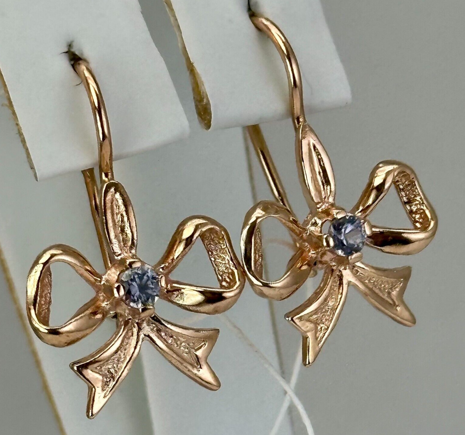 USSR Vintage Original Alexandrite (lab. made) Rose Gold Earrings 583 14K 4.02 g