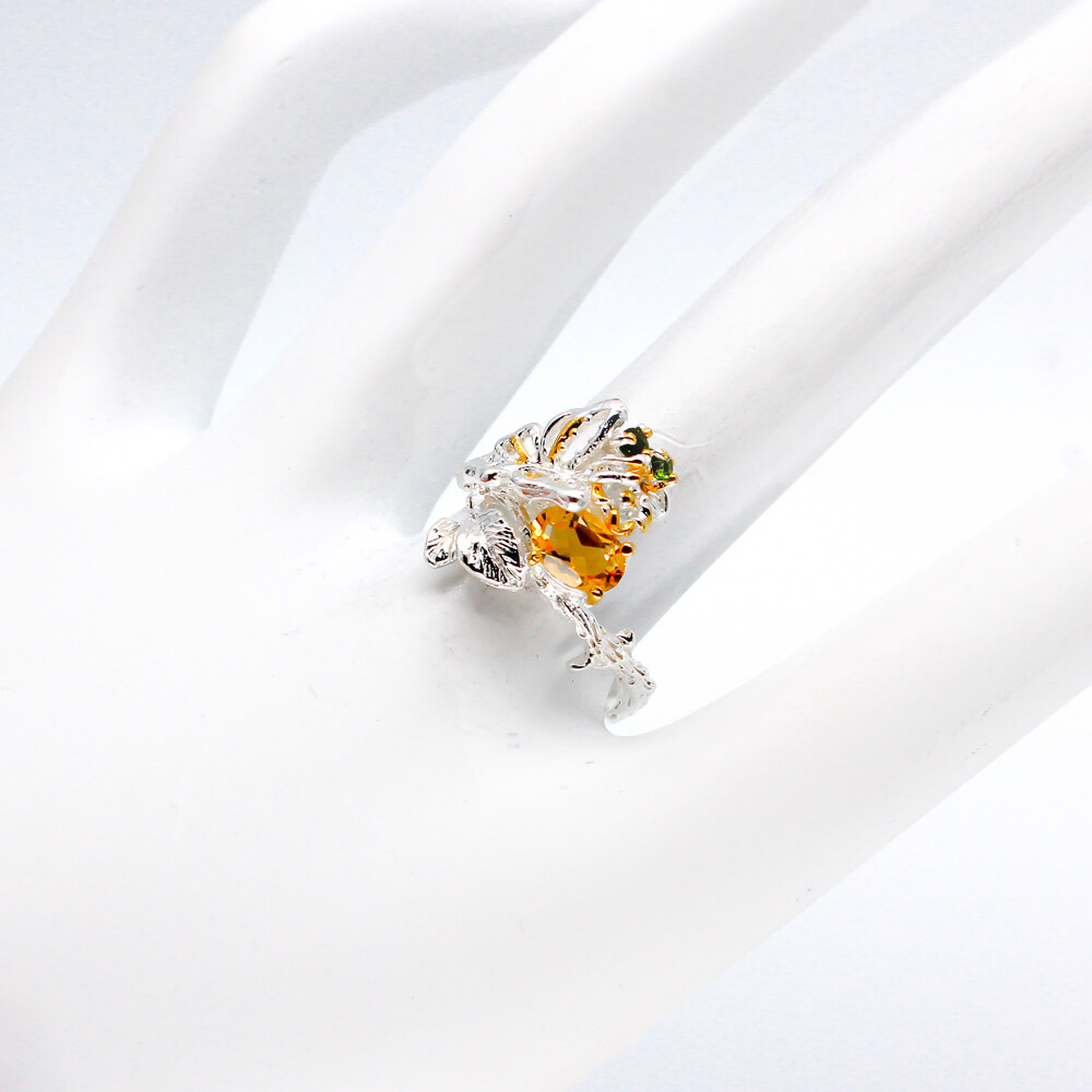 Not Enhanced Butterfly style Natural Citrine Silver Ring 925 Sterling /RVS80