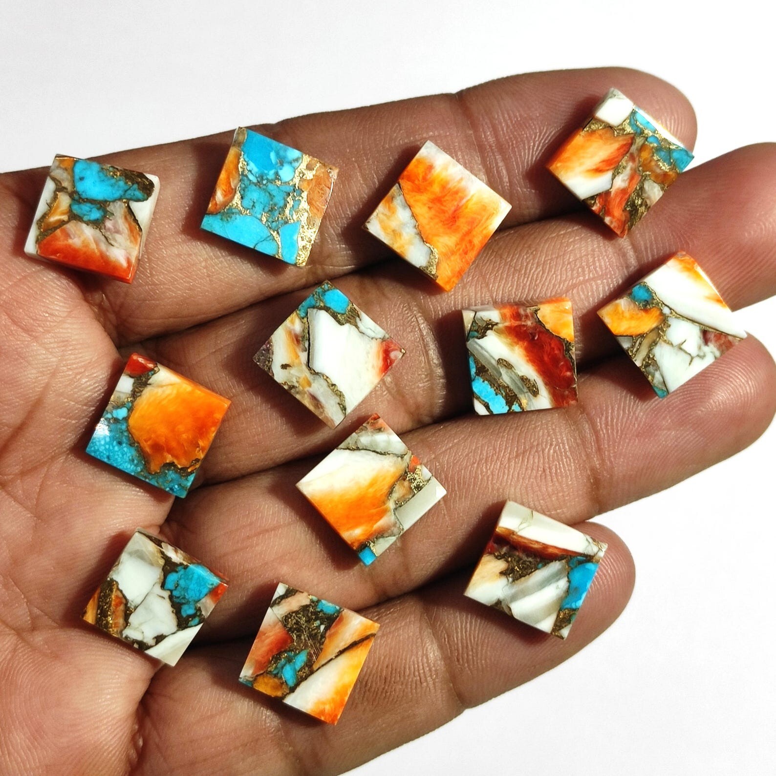 Natural Oyster turquoise Square Shape Flat Cabochon AAA Quality Loose Gemstones
