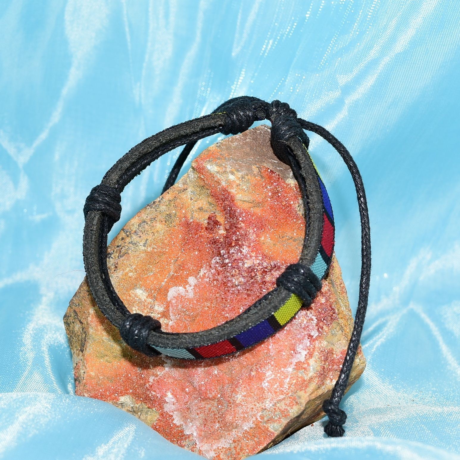 Rey Ribbon Colorblock Tie Bracelet Black Yellow Red Blue mens Gift Boxed
