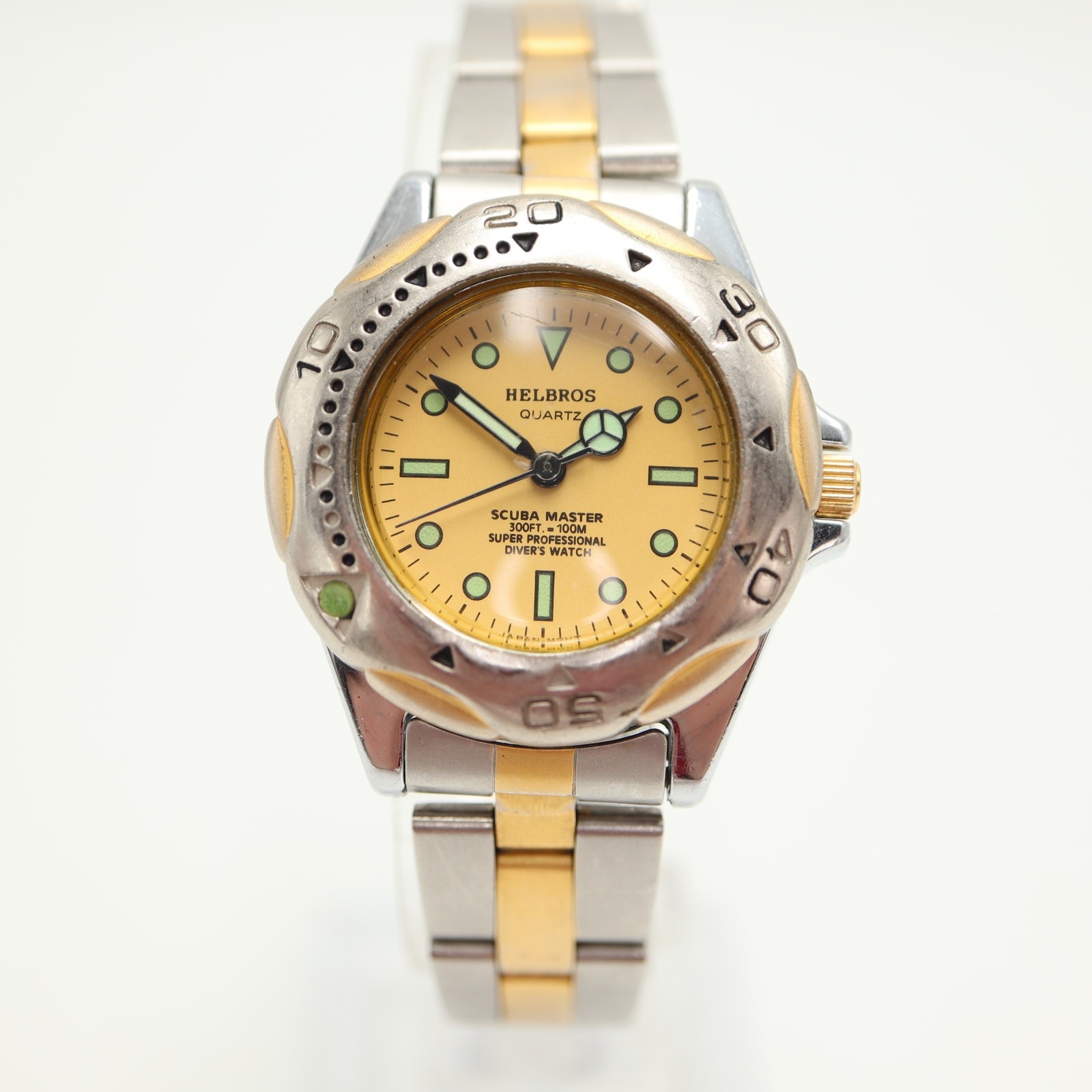 Vintage Helbros Scuba Master 30mm Diver Watch Two Tone 5.75″ Band w New Battery