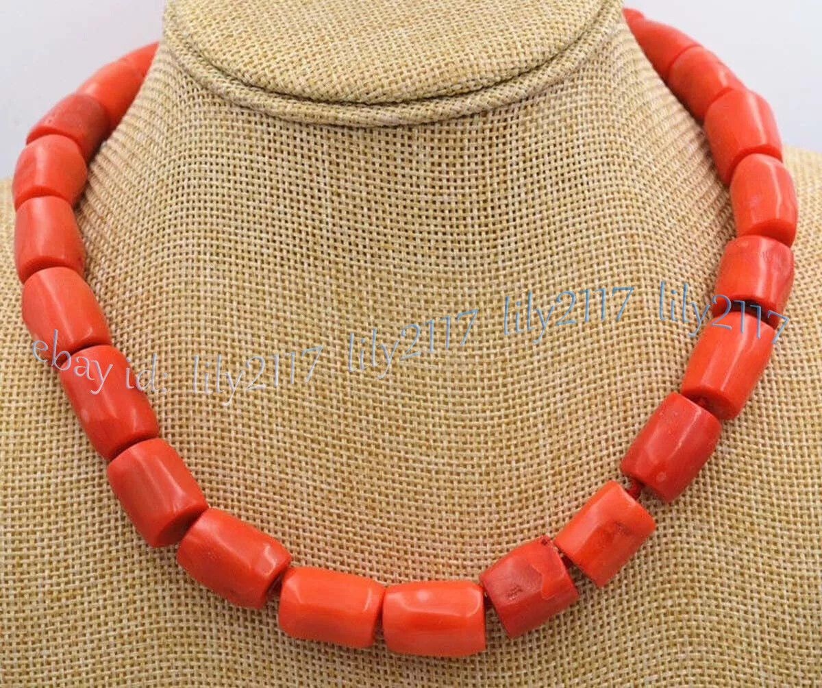Natural Orange Coral 12-14mm Irregular Freeform Gemstone Beads Necklace 14-48”