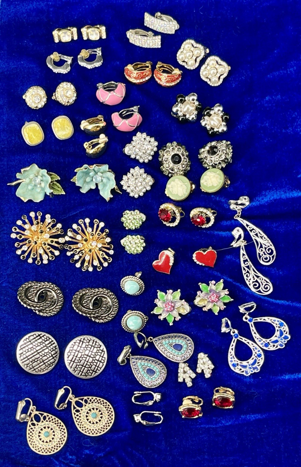 VTG To Now Clip On Earrings Lot Of 26 Pairs Rhinestone Pearl Sterling