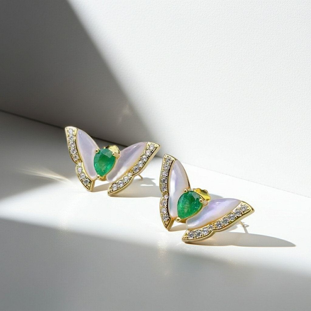 Natural Zambian Emerald Statement Earrings 3x4mm 14k Gold Plated