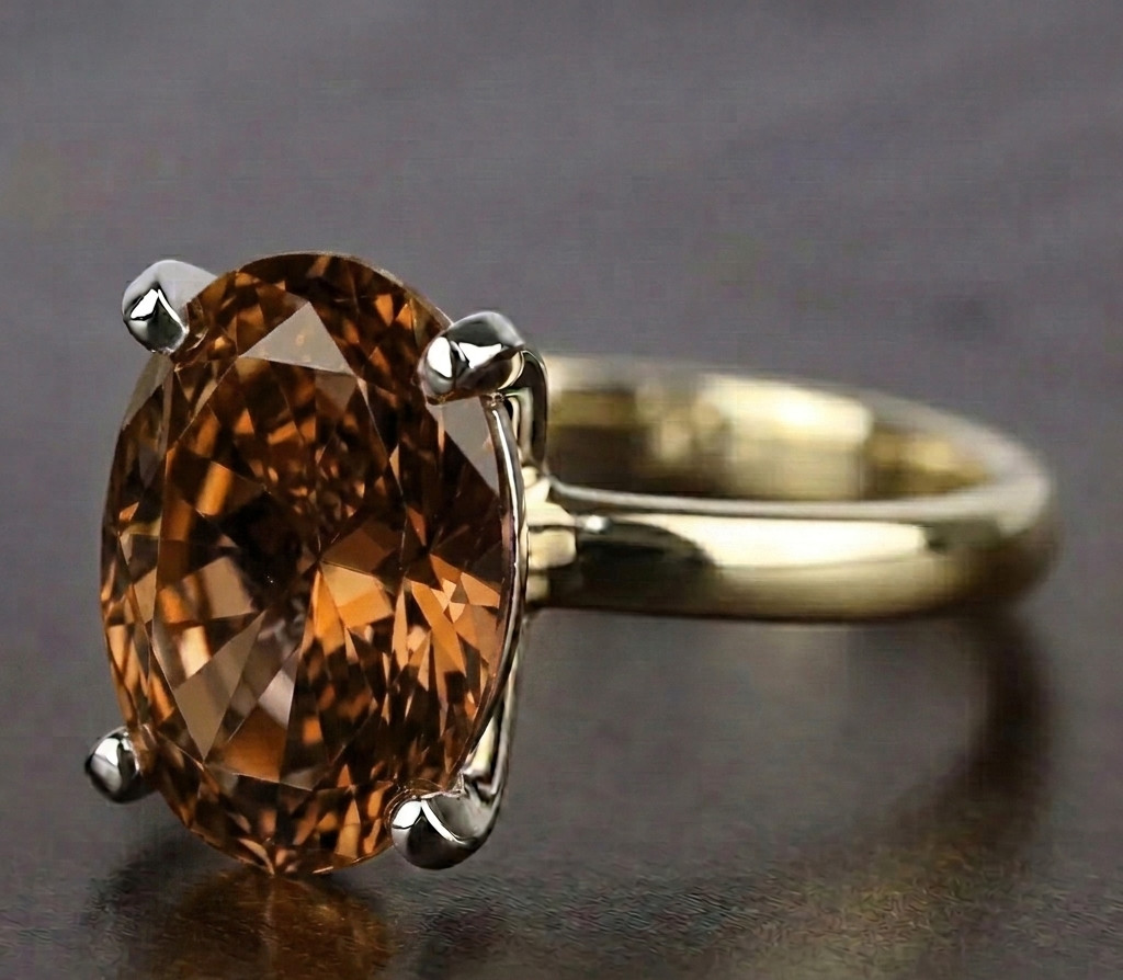 RARE 8.00 Ct Certified Oval Shape Natural Brown Diamond Ring Yellow Gold Finish