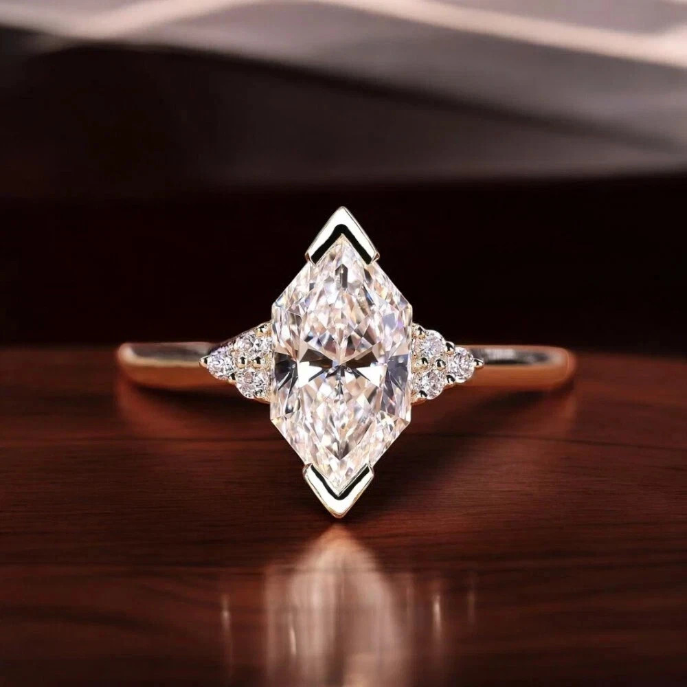 IGI 2 CT Marquise VVS1 Lab Grown Diamond Women Promise Gift Ring 14k Yellow Gold