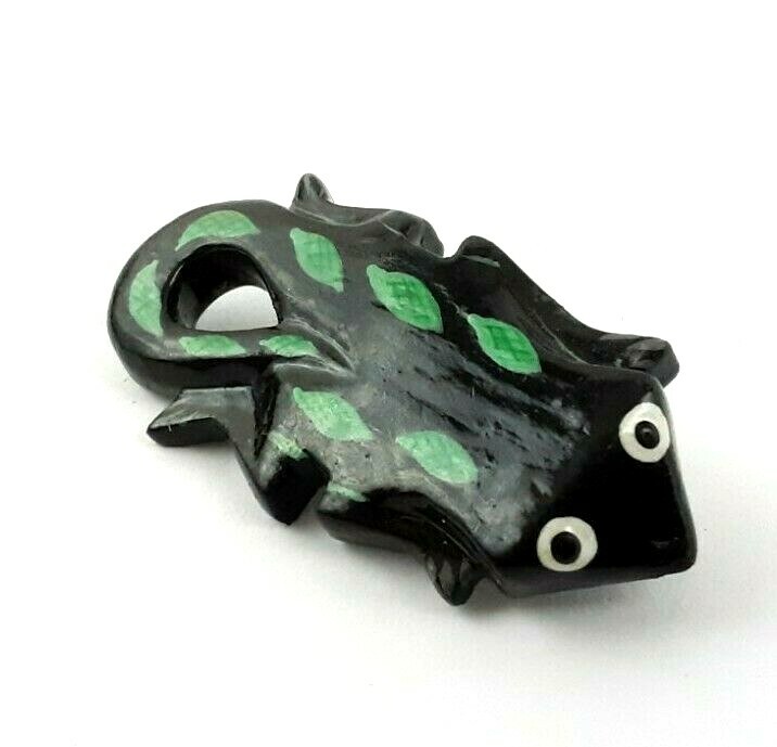 Large Vintage 1980’s Hand Carved & Painted Balsa Wood Salamander Brooch Pin Art