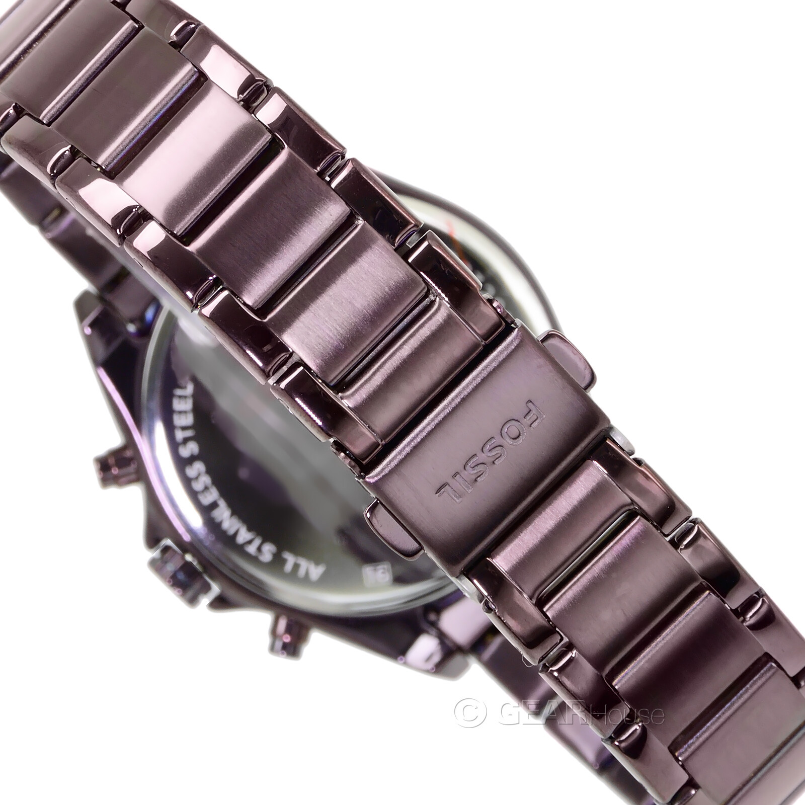 FOSSIL Modern Courier Womens Chronograph Watch, Red Rose Gold Dial Burgundy Band
