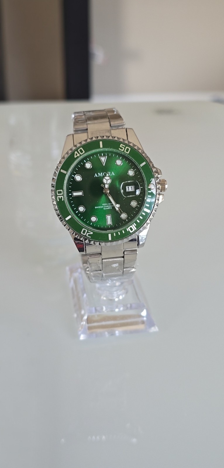 Men’s Green Dial Stainless Steel Diver Style Watch Date Quartz Luxury Sport…